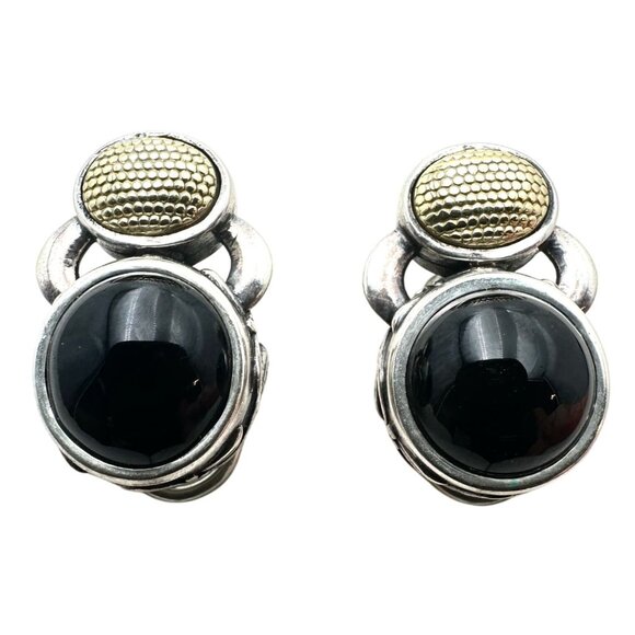 Ann King Women's Lever Back Pierced Earrings 18K Gold Sterling Silver Black Onyx - Picture 1 of 3